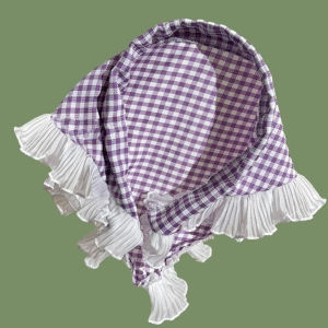 Khăn Trùm Đầu Caro Viền Bèo – Băng Đô Giữ Tóc Trang Điểm Skincare – Vải Mềm Dễ Thương