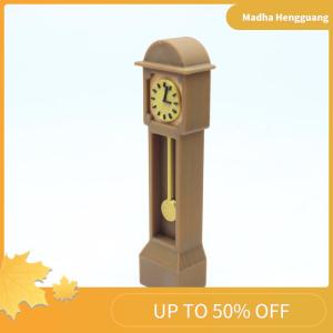 Madha Dollhouse Mini Retro Standing Clock Model Miniature Floor Clock Wood Floor Clock Grandfather Clock Doll Furniture Model