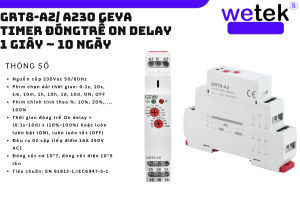 Geya GRT8-A2/A230 Rơ le thời gian đóng chậm (timer on delay) 0.1s đến 240h  2 tiếp điểm 16A