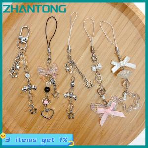 ZHANTONG 1ชิ้นน่ารักลูกปัดผีเสื้อแฮนด์เมดพวงกุญแจสาวหวานสำหรับ ip 11กล้องน่ารัก Y2K ความรักห้าดาวชี้จี้เสน่ห์ของโทรศัพท์