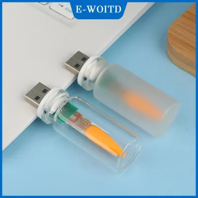 【E-WOITD】 โคมไฟเปลวไฟ LED แบบไม่มีเปลวไฟขับเคลื่อนด้วย USB ไฟจำลองบรรยากาศไฟกลางคืนสำหรับตกแต่งบ้านบนเดสก์ท็อป