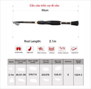 Cần Câu máy xếp gọn 50cm bằng Cacbon ( cầu đài câu lure đều được) dài 21m chưa bao gồm máy
