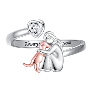 Animal Inspire Adjustable Rings Girl and Dog Heart Designs Sturdy Alloy for Pet Owners