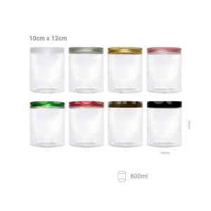 Reusable Plastic Snacks Jar Set with Lids 10cm Diameter 8 Colours 6 Heights