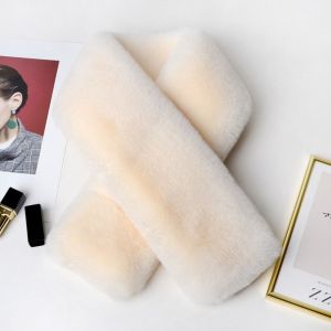 1x ฤดูหนาวหญิงอุ่นหนา ผ้าพันคอขนกระต่ายสีบริสุทธิ์ ผ้าพันคอผ้าคลุมไหล่สูง