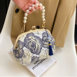 THREADJOY Túi đeo cổ tay Túi Dự TiệC Thêu Tay cầm ngọc trai Phụ kiện sườn xám Túi xách Hanfu Di động Túi đeo vai Túi ví cầm tay nữ Tiệc tùng