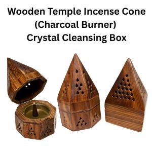 SI Pyramid Wooden Temple Burner Use for Charcoal Incense Resin Crystal Cleansing Box Incense Cone Burning