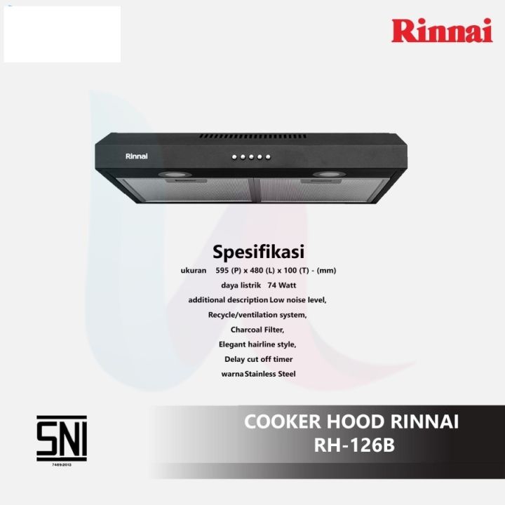 Cooker Hood Rinnai RH-126B Penghisap Asap Atas Kompor Slim Hood