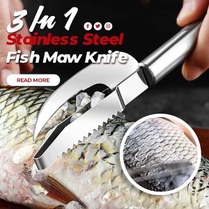 3 in 1 Fish Scales Scraper Cut Scrape Dig Cleaning Tools Stainless Steel Multi-Function Kitchen Tool