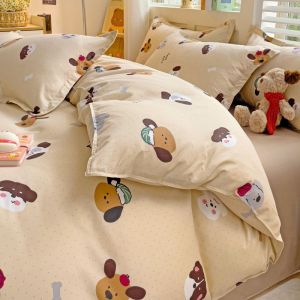 Cute Cartoon Duvet Cover Set Four-Piece Bedding Princess Style Bed Sheet College Dormitory Three-Piece Bed Set LZD