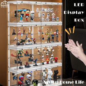Vision Sound Control Lighting Toy Storage Box Pop Mart Storage Rack Transparent Dust-proof Doll Model Display Box Magnetic Absorption Cabinet