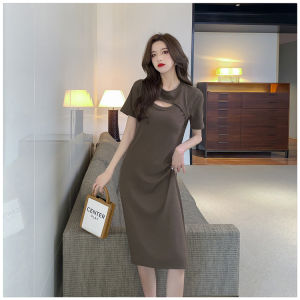 Missulu Fashion Womens Mid length Dress Summer New Slim Fit High Grade Korean Casual Waist Hollow Out Skirt