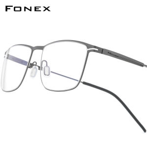 FONEX Alloy Glasses Men Brand Design Square Eyeglasses Frames Business Full-Rim Japanese High-Quality Ultralight Custom Optical Screwless Eyewear 1009