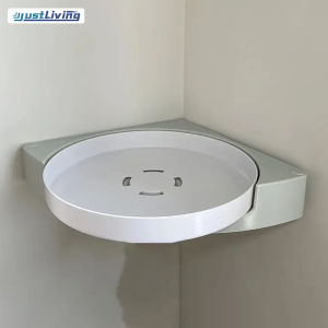 JustLiving 360° Rotating Bathroom Triangle Storage Rack Punch-free Wall-mounted Shower Caddy Corner Lazy Susan Organizer Turntable Gel Storage Rack No Drilling Shelf Rack for Dorm and Kitchen