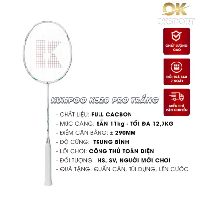 Vợt Cầu Lông Kumppo K520 Pro Khung Full Carbon 100% Căng Sẵn 11kg Tặng Kèm Quấn Cán Và Túi Đựng