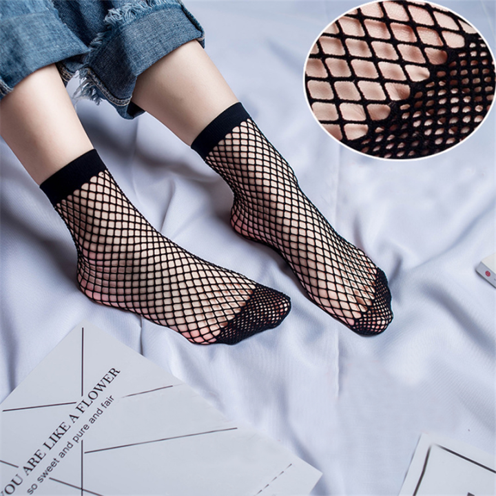 Grid Mesh Socks-Black