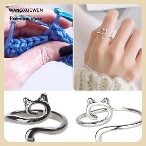 [COD] Adjustable Size Yarn Ring Cat Ears Crochet Ring Beginner Knitting Crocheting Loop Thread Wrapped Rings Tension Regulator Tool