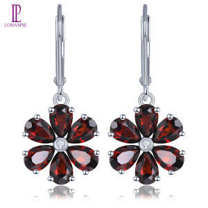 Lohaspie Jewelry Real 6.2 Carats Solid Sterling Silver 925 Clip Earring Natural Garnet Chrome Diopside Clip Earring Silver Earrings 925 Original Women Fashion Clip Earring Jewelry