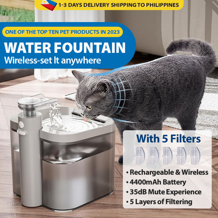 Wireless Cat Water Fountain Battery Operated, Pet Water