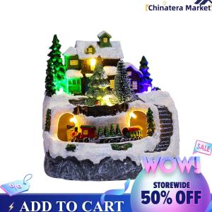 【Chinatera】Resin Christmas Village Figurines Music LED Light Village Rotating Statue Home Desktop Decor Christmas Kid Gift
