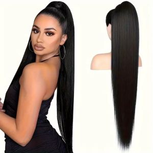 JPTD Synthetic Long Straight Ponytail Ponytail Extension Clip in Drawstring Ponytail Wig Hair Accessories Fake Pony Tail Hairpiece for Women