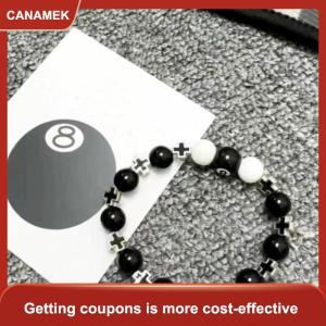 【CANAMEK】 Billiard Đen Tám Chữ Thập Vòng Đeo Tay Màu Đen Và Trắng Ghép Hạt Chuỗi Cho Nam Giới