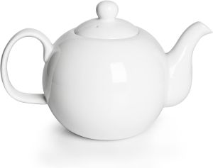 KitchenTour English Porcelain Tea Pots -37oz for Blooming&Loose Leaf Fine Serving Ceramic Tea Pot with Upgraded Strainer Holes for Tea Party-White