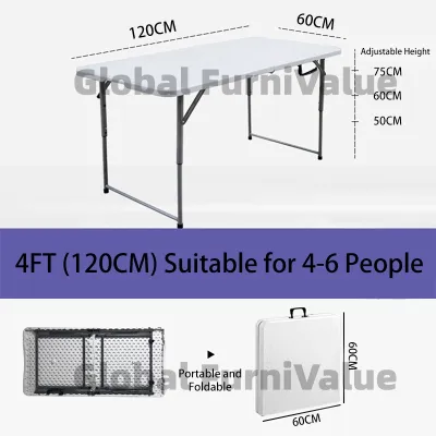 Global Folding Camping Table 4FT 6FT Portable Table Heavy Duty Adjustable Height Picnic Outdoor Party Table