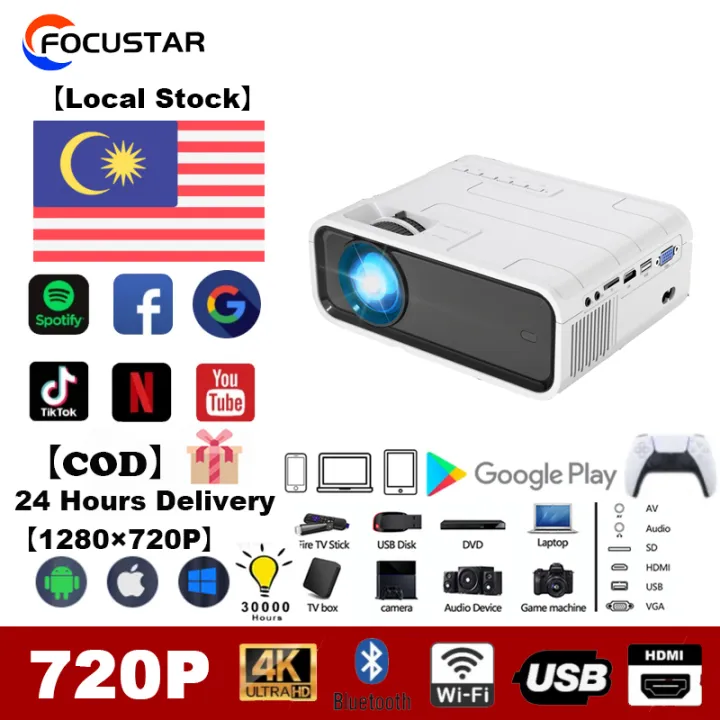 【Local stock】 portable 5G WIFI projector Mini smart real 720P full HD movie projector 200 inch large screen LED Bluetooth projector, j compatible TV computer