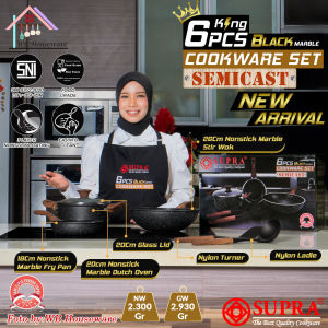 SUPRA panci set 6pcs semicast black marble series / wajan masak anti lengket / cookware non-stick