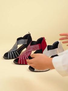 [Free Shipping] 2026 Summer New In-Stock Fish-Mouth Wedge Heel Casual Plus Size Bohemian Elastic Strap Rhinestone Sandals for Women