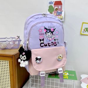 46cm Sanrio Kuromi Collaboration Backpack for Girls - Cute Anime School Bag with Free Plush Doll Large Capacity Bookbag for Teens Kawaii Cosplay Gift Set