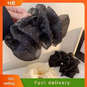 HB Sweet Mesh Tulle Big Bow Hair Claw Clips For Women Elegant Bowknot Ponytail Clip Headdress Accessories Double Sided Shark Clip