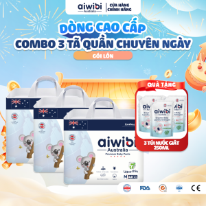 [Combo 3] Tã/Bỉm Quần Cao Cấp Aiwibi Light Feather Cho Bé Siêu Thấm Hút Chống Tràn - Gói Lớn M/L/XL/XXL/XXXL/XXXXL