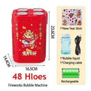 2026 Christmas Gift New Year 48-Hole Firework Bubble Machine with Music Light Full Auto Rechargeable