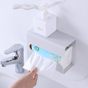 Punch-Free Wall Mounted Tissue Box Holder Plastic Tissue Holder Self Adhesive Tissue Storage Box