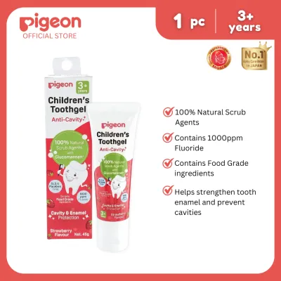 Pigeon Official - Toothgel Strawberry 3+ Years 1pc - 1000ppm Fluoride (Dentist Recommended) Food Grade with Glucomannan Low foam for easy rinsing Strengthens tooth enamel Co-developed with Pediatric Dentist Japan No. 1 Brand