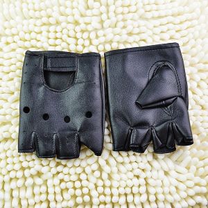 Punk Cycling Gloves PU Leather for Adult Elastic Non-Slip Dance Performance Half Finger Bike Gloves