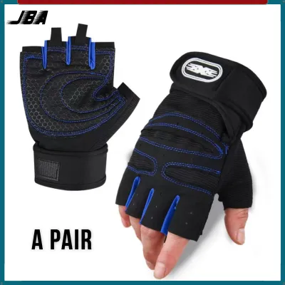 JBA Gym Gloves Men With Wristband Durable Breathable Quick Drying Anti Slip Thickened Palm Rest A Pair