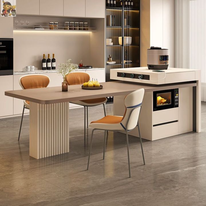 Retractable Stone Plate Kitchen Island Dining Table Integrated ...