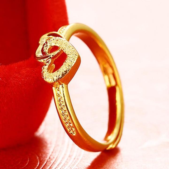 【READY STOCK】18K Saudi Gold Heart Open Ring Adjustable Ring Engagement ...