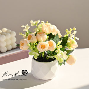 Artificial Rose Flower Mini Bud With Pot Fake Plant Home Decor Table Centerpiece Wedding Party Decoration
