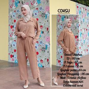 LDO One Set Kemeja Panjang / Setelan Wanita Crincle Airflow