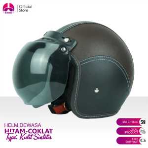 Helm Bogo Dewasa Retro Kulit Full Leher Synthetic Leather Premium FREE Kaca Cembung SNI