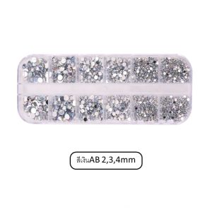 เพชรติดเล็บ มุกครึ่งซีก โลหะ กลิสเตอร์ คละแบบ สีเงิน คละสี (1ตลับ/12ช่อง)