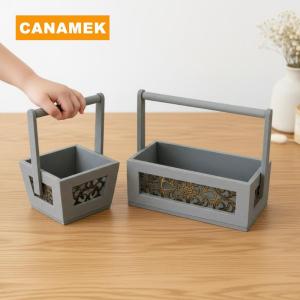 【CANAMEK】 Miniature Dollhouse Wooden Hollow Flowerpot Vintage Pot Portable for Tabletop Scene Garden Display