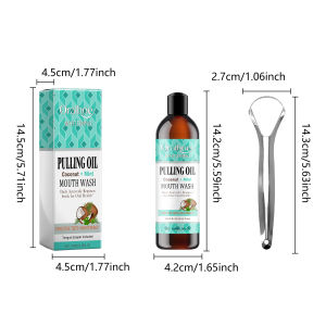 codCoconut Mint Pulling Oil Mouthwash Kit With Tongue Scraper Fresh Oral Breath Odor Removal Alcohol-Free Whiten Tool Mouth Care
