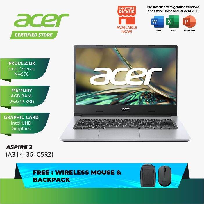 ACER ASPIRE 3, A314-35-C5RZ/C2EV (CELERON N4500, 4GB, 256GB SSD, Intel ...