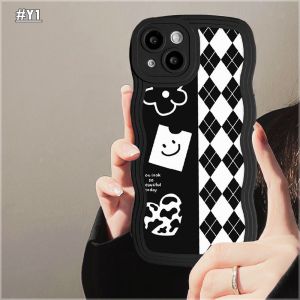 (Lokal Ready) Xinyu Casing hp Realme C53 C51 C55 C33 C35 C31 C30 C30s C21Y C25Y C11 2021 C20 C15 C25 C17 C12 C3 Realme 10 9i 8i 7 Pro Realme 5 Pro 5i 5S 6i Narzo 50A Prime Gaya Elemen Plaid Pinggir Gelombang Kartun Monster kecil Kotak Telepon Wavy Softcas