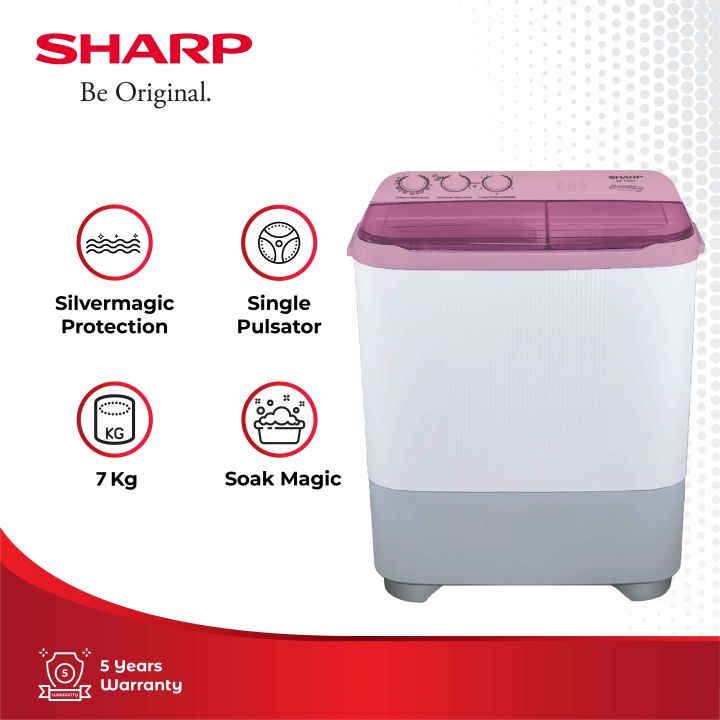 Sharp Mesin Cuci Twin Tub  7 KG ES-T75NT-PK - Putih/Merah Muda